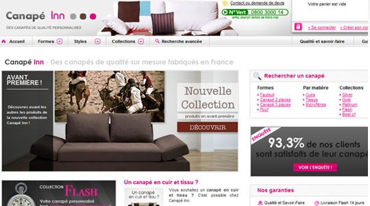 Page d’accueil du site Votre canapé contemporain personnalisé grâce à Canapé Inn