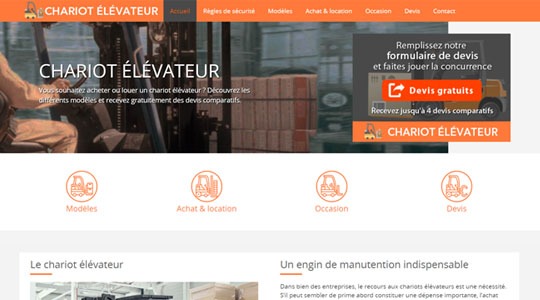 Page d’accueil du site Choisir facilement un chariot avec le site chariotelevateur.net