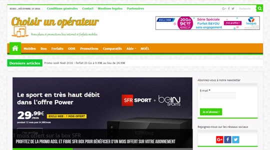 Page d’accueil du site Trouver un opérateur pas cher et sans engagement, avec Choisir un opérateur