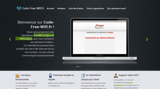 Page d’accueil du site Code Free Wifi uniques et 100% légaux