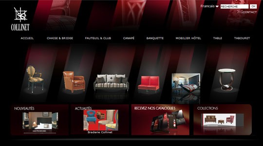 Page d’accueil du site Collinet : fabricant de mobilier pour l’hôtellerie et la restauration