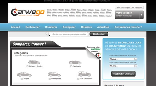 Page d’accueil du site Comparateur automobiles et guide d’achat