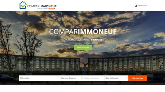 Page d’accueil du site Trouver un appartement neuf dans la région de Montpellier, avec Comparimmoneuf
