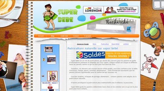 Page d’accueil du site Super bébé, un site de puériculture pour les super parents