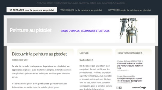 Page d’accueil du site La peinture au pistolet : mode d’emploi