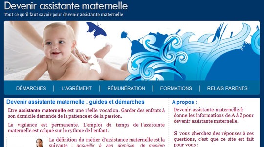 Page d’accueil du site Devenir assistante maternelle, un site pour les futurs professionnels de la petite enfance