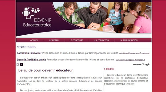 Page d’accueil du site Etre éducateur, un métier de proximité