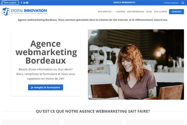 Page d’accueil du site Digital innovation, agence webmarketing à Bordeaux