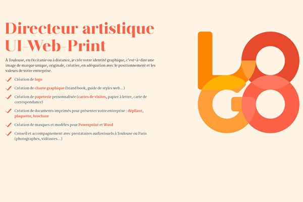 Page d’accueil du site Directeur artistique, graphiste et web designer à Toulouse