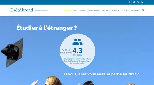 Page d’accueil du site Réalisez vos études à l’étranger grâce à DoItAbroad