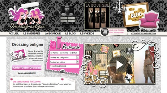 Page d’accueil du site Dressingenligne : vide dressing communautaire