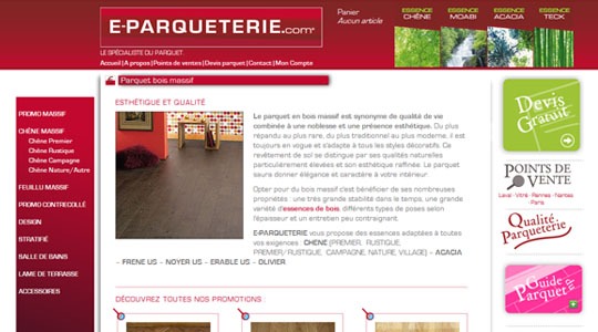 Page d’accueil du site Parqueterie : spécialiste du parquet