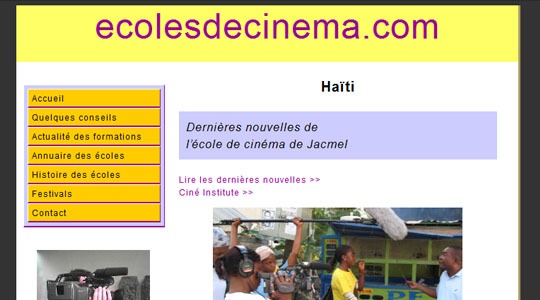Page d’accueil du site Ecoles d’audiovisuel