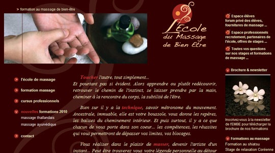 Page d’accueil du site Ecole de formation au massage de bien-être