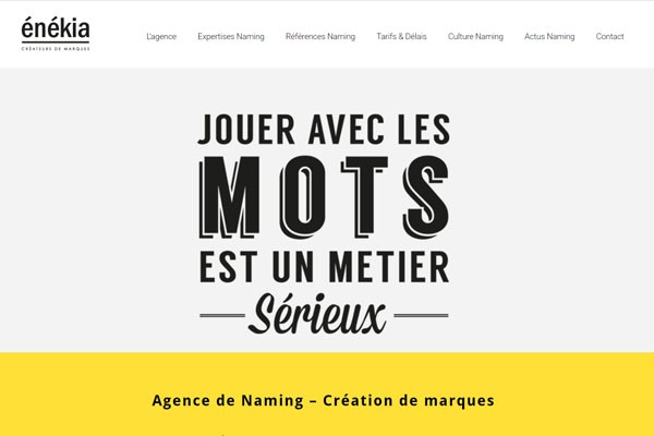Page d’accueil du site Création de nom de marque avec l’agence de naming Énékia