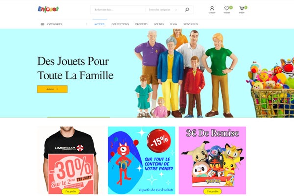 Page d’accueil du site Boutique Enjouet spécialiste des jouets en ligne