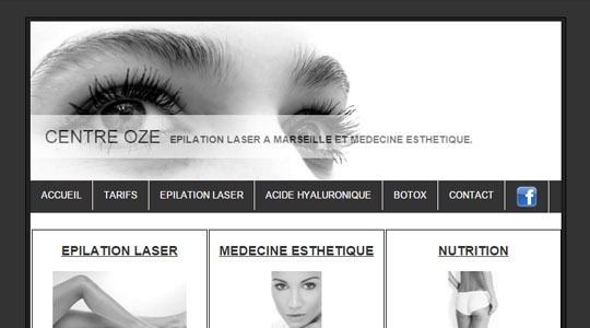 Page d’accueil du site La médecine esthétique et l’épilation laser, avec le centre Oze