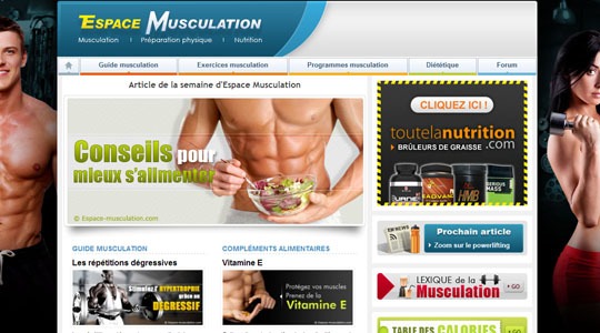 Page d’accueil du site Des conseils dédiés aux sportifs, pour se muscler, avec espace musculation