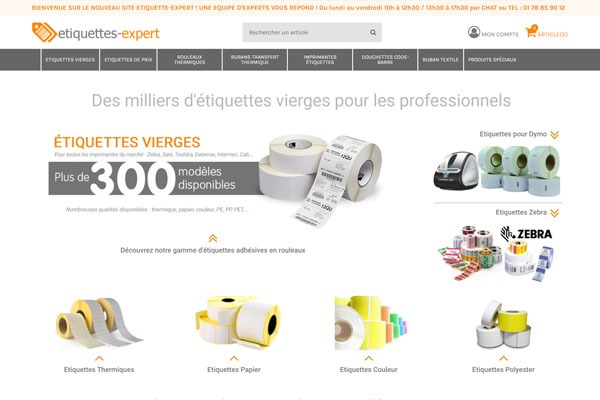 Page d’accueil du site Etiquettes adhésives et rubans transfert thermique sur internet