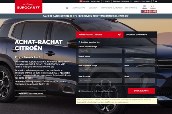 Page d’accueil du site EurocarTT, votre partenaire de confiance pour vos voyages en Europe