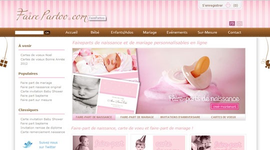 Page d’accueil du site Le faire part en ligne