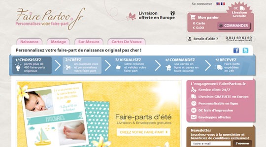 Page d’accueil du site Les faire-parts de Fairepartoo pour rythmer les moments forts de votre vie