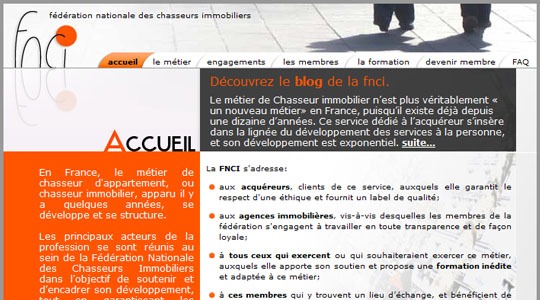 Page d’accueil du site La Fédération NATIONALE des Chasseurs Immobiliers
