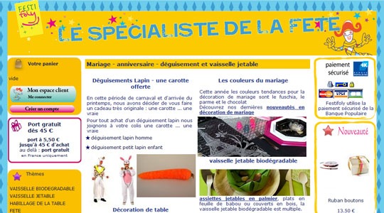 Page d’accueil du site L’art de la fête est chez Festifoly
