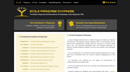 Page d’accueil du site Une formation pour maîtriser l’hypnose