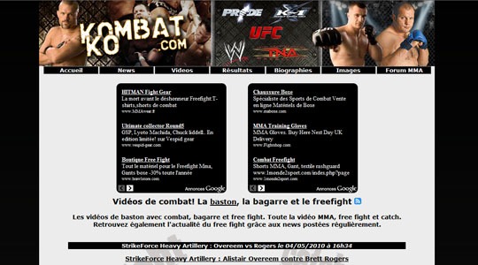 Page d’accueil du site Free Fight, combat et MMA
