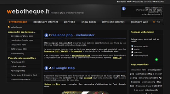 Page d’accueil du site Prestataire internet