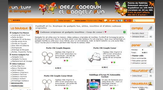 Page d’accueil du site FunStuff et Compagnie Idées cadeaux originales et gadgets insolites