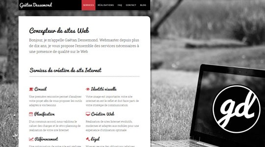 Page d’accueil du site La conception de sites Web avec Gaëtan Dessemond