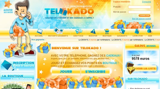 Page d’accueil du site Jeux à instants gagnants sur internet