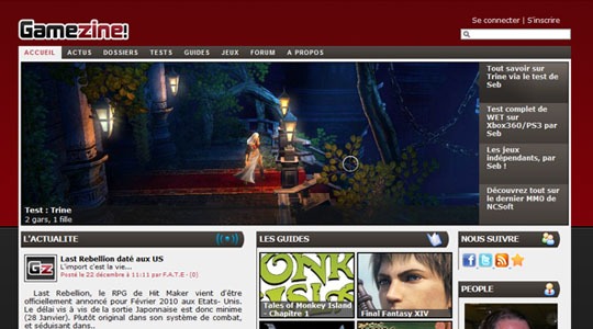 Page d’accueil du site Gamezine : Jouez avec passion