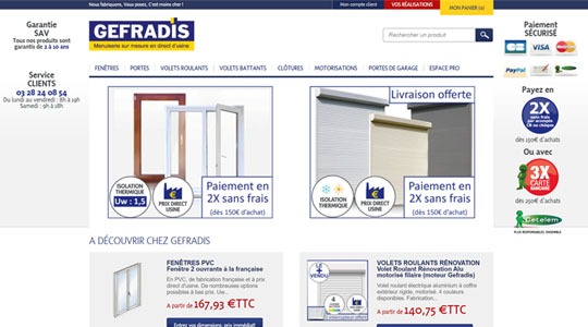 Page d’accueil du site Gefradis Menuiserie PVC sur mesure en ligne