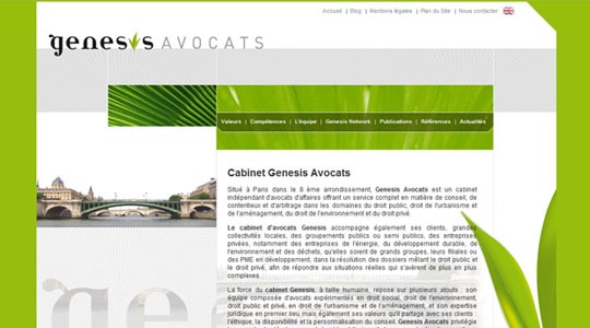 Page d’accueil du site Cabinet Genesis : Avocats d’affaires Paris