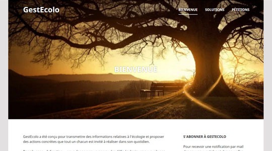 Page d’accueil du site Des solutions écologiques et des pétitions avec Gestecolo