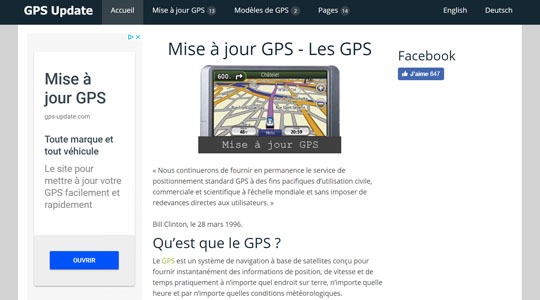 Page d’accueil du site Mettre à jour votre GPS avec Gps update
