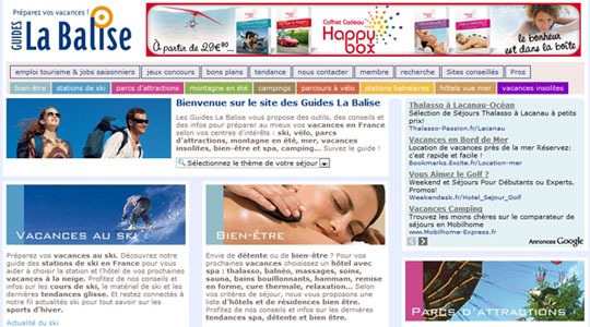 Page d’accueil du site Un site pour mieux préparer ses vacances