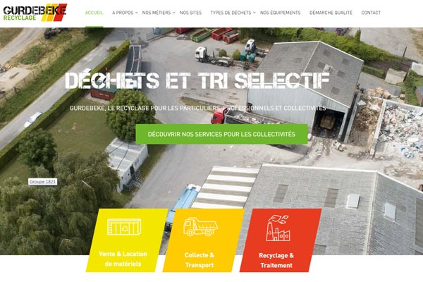 Page d’accueil du site Gurdebeke, recyclage pour les particuliers, les professionnels et les collectivités