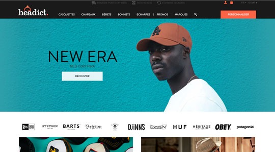 Page d’accueil du site La boutique en ligne Headict : chapeaux, casquettes et bonnets