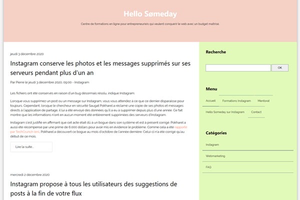 Page d’accueil du site Hello Sømeday pour conquérir le web avec Instagram