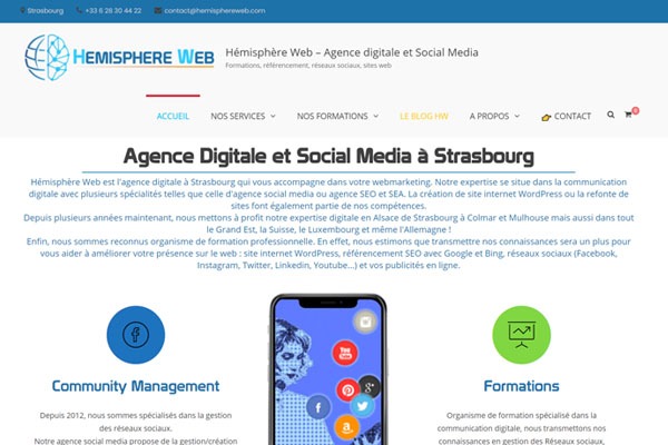 Page d’accueil du site Hémisphère Web, agence digitale à Strasbourg
