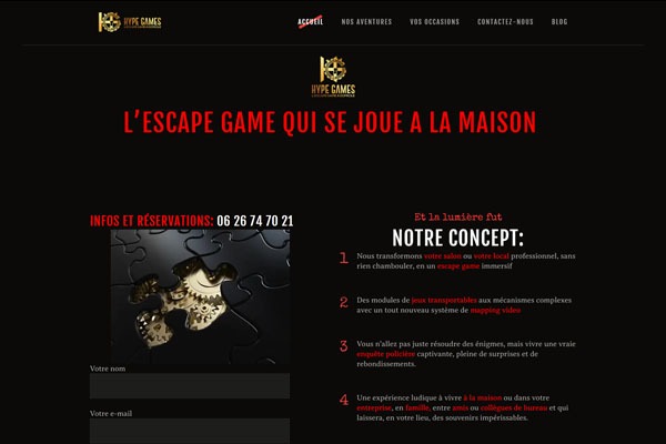 Page d’accueil du site L’escape Game à la maison