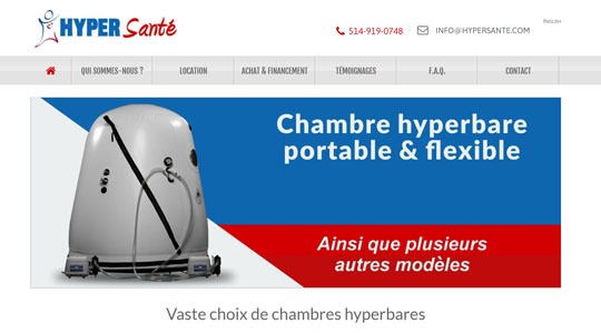 Page d’accueil du site Acheter une chambre hyperbare avec Hyper santé
