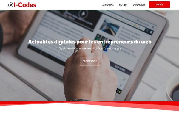 Page d’accueil du site ICodes pour découvrir l’actualité du digital