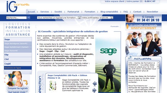Page d’accueil du site Logiciels de gestion : IG-Conseils