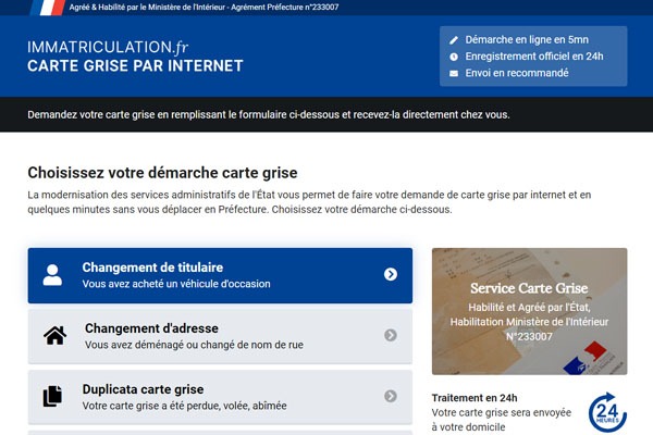 Page d’accueil du site Effectuez une demande de carte grise en ligne