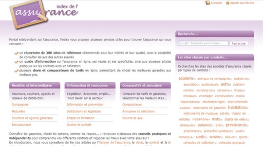 Page d’accueil du site Index de l’assurance : un guide sur l’assurance en ligne